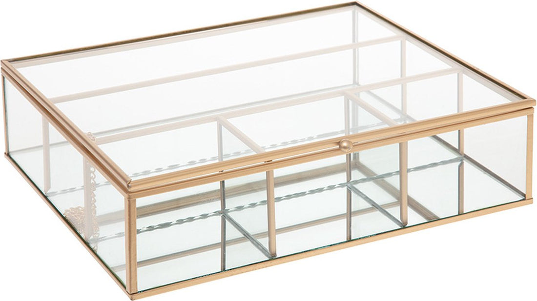 Boîte à bijoux en verre cadre doré - Compartiments de tri