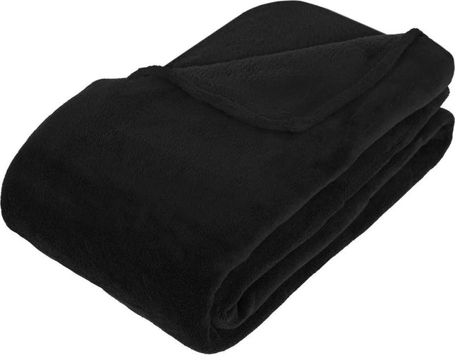 Atmosphera Grote Fleece bank deken/fleece plaid - zwart - 180 x 230 cm