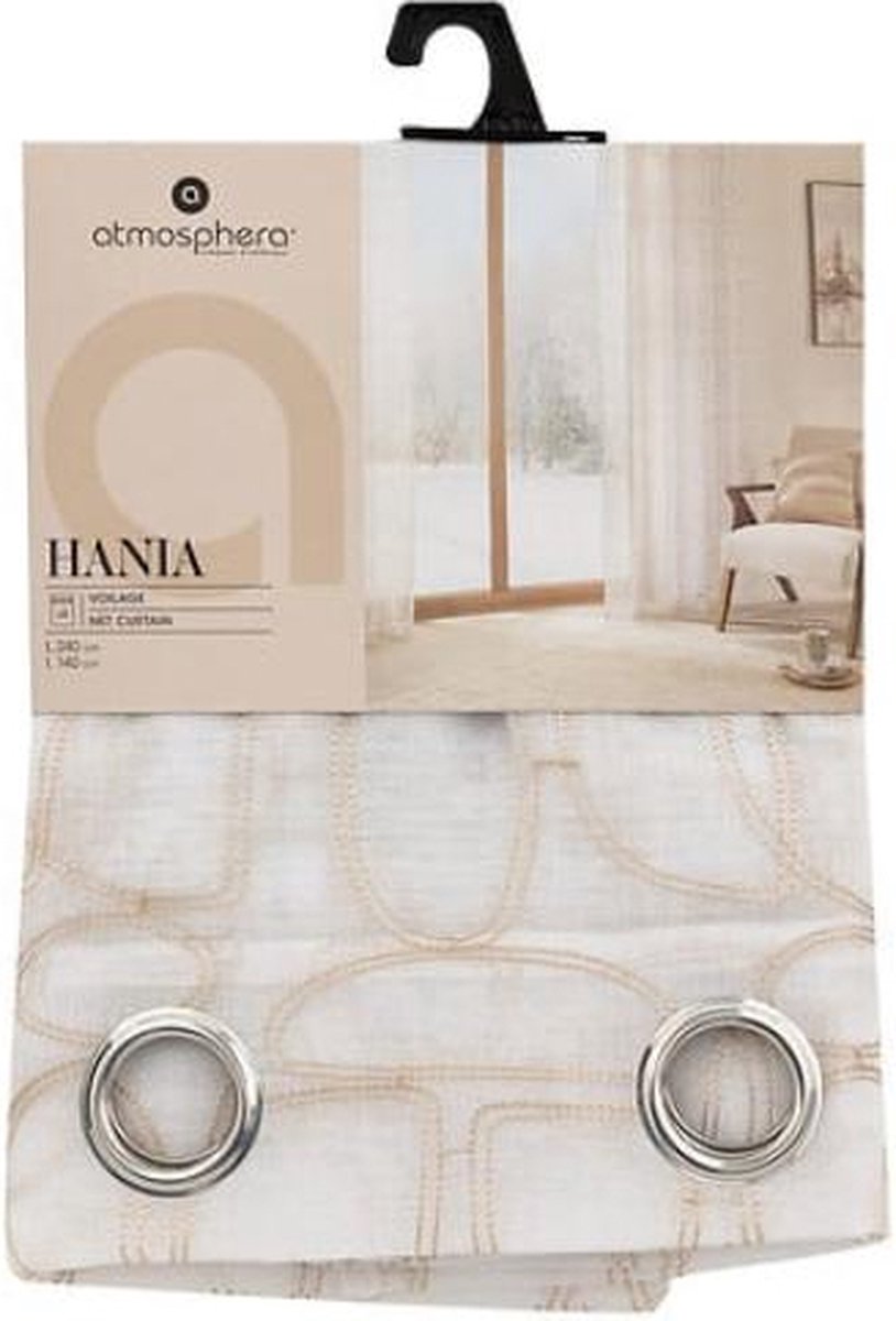 Atmosphera Hania Gordijn bedrukt 140 x 240 cm - Kant en klaar met ringen - Beige