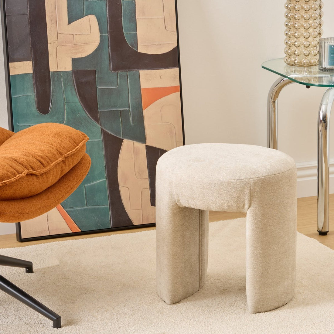 Pouf Atmosphera Jin - Ø38 cm - Beige