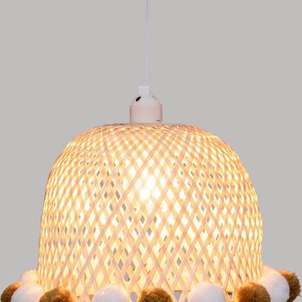 Kids kinderlamp/Hanglamp bamboe met pompons - Ø28xH20cm
