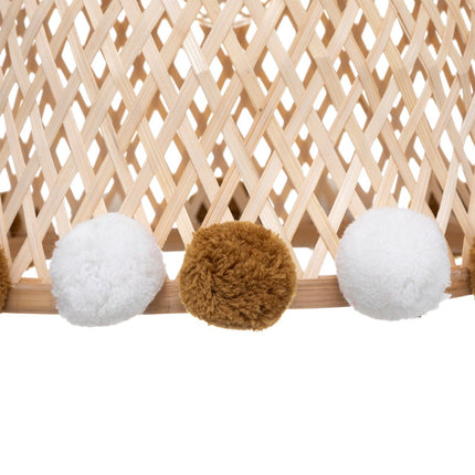 Kids kinderlamp/Hanglamp bamboe met pompons - Ø28xH20cm