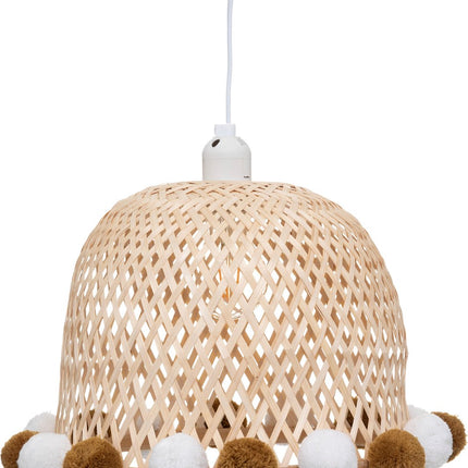 Kids kinderlamp/Hanglamp bamboe met pompons - Ø28xH20cm