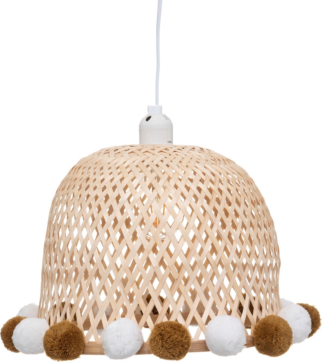 Lampe enfant / Suspension bambou avec pompons - Ø28xH20cm