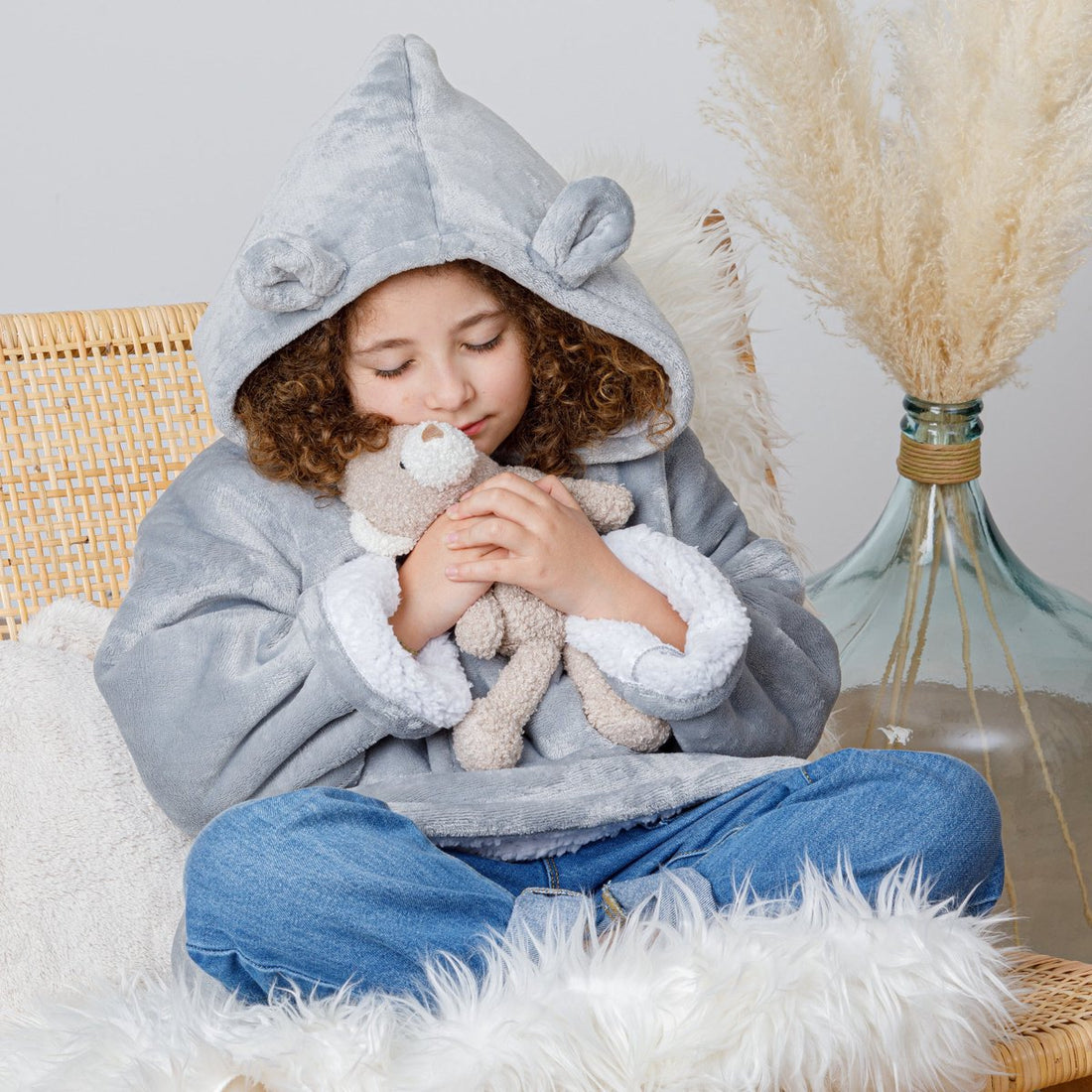 Bear hoodie blanket for kids - Extra soft - Fleece sweater - ONE SIZE - 3 to 10 years