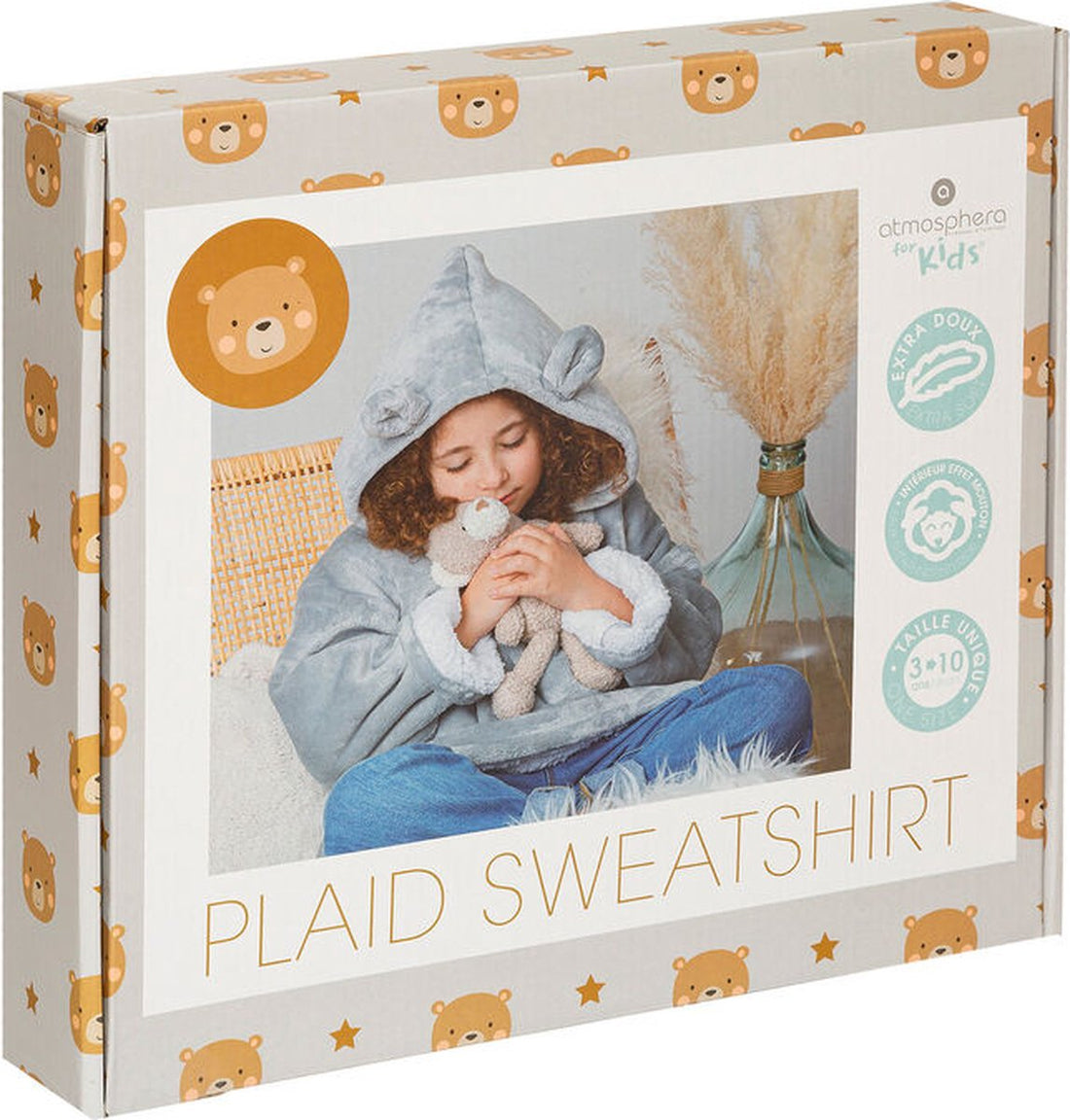 Bear hoodie blanket for kids - Extra soft - Fleece sweater - ONE SIZE - 3 to 10 years