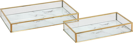 Rosio Keramische bakjes set van 2 stuks - Marmereffect - Wit