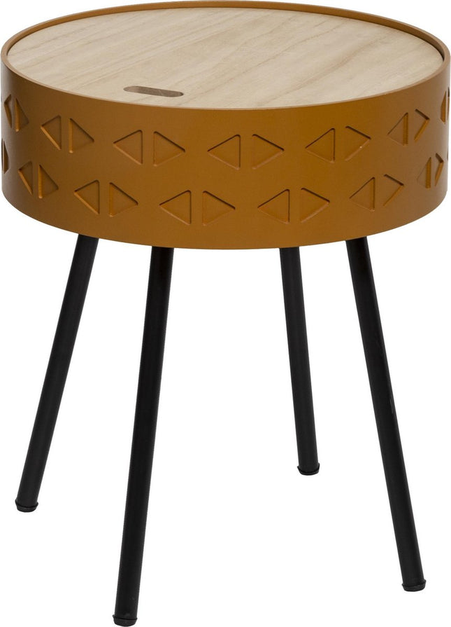 Scandinavische bijzettafel mosterd met opbergruimte - Dia 38.5 Hoogte 45.5 - salontafel