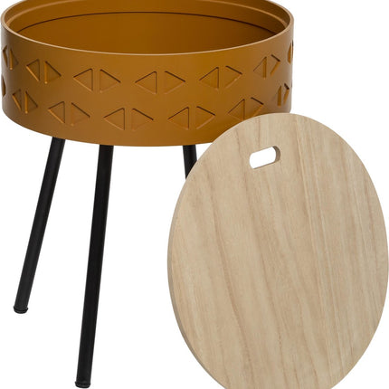 Scandinavische bijzettafel mosterd met opbergruimte - Dia 38.5 Hoogte 45.5 - salontafel