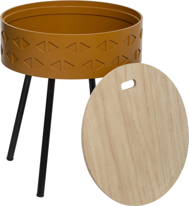Scandinavische bijzettafel mosterd met opbergruimte - Dia 38.5 Hoogte 45.5 - salontafel