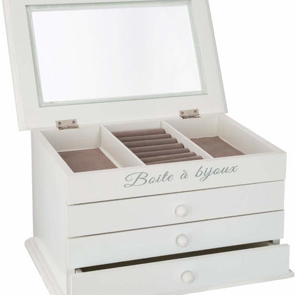 Sieradendoosje, wit, met 3 lades