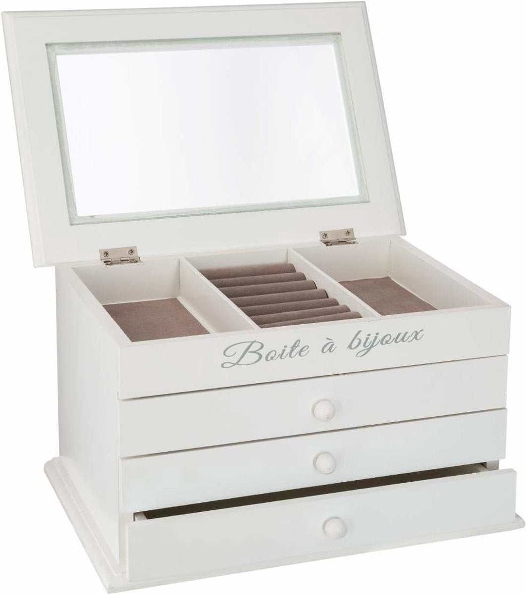 Jewelry box, white, with 3 drawers