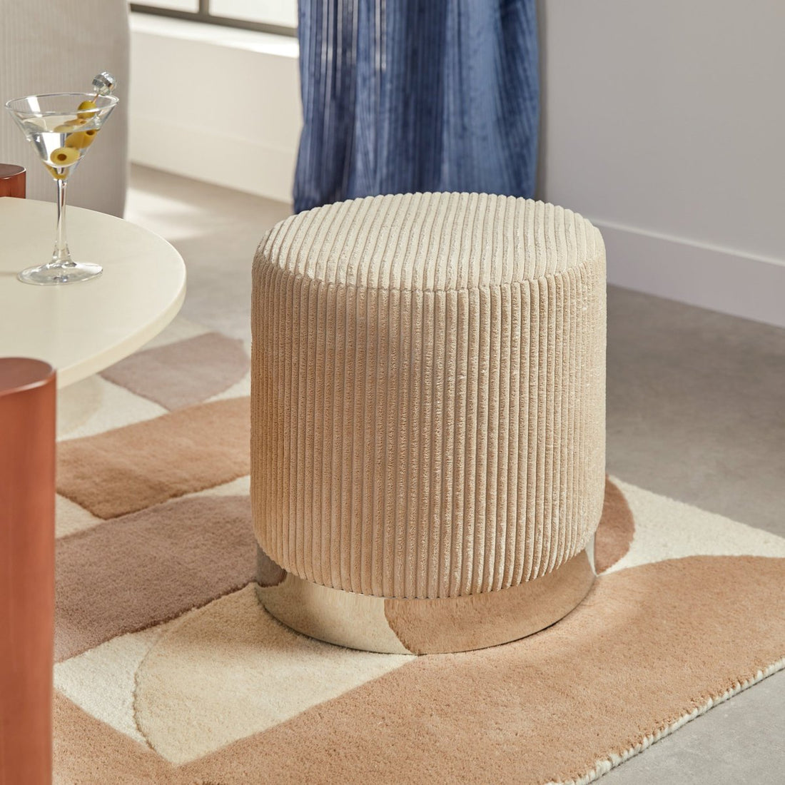 Pouf en velours côtelé Atmosphera Sylia - Ø38xH38 cm - Ivoire