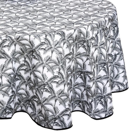 Tafelkleed van polyester rond diameter 180 cm - palm print zwart wit - Eettafel tafellakens