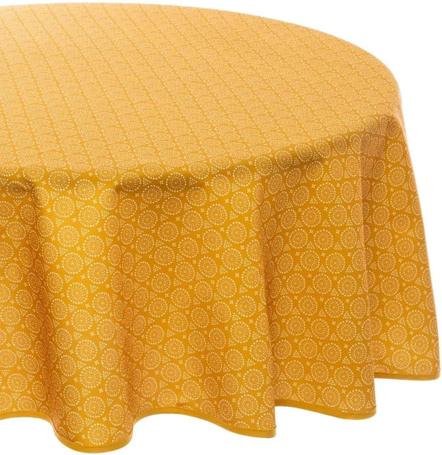 Tafelkleed van polyester rond diameter 180 cm - etnisch print oker geel - Eettafel tafellakens