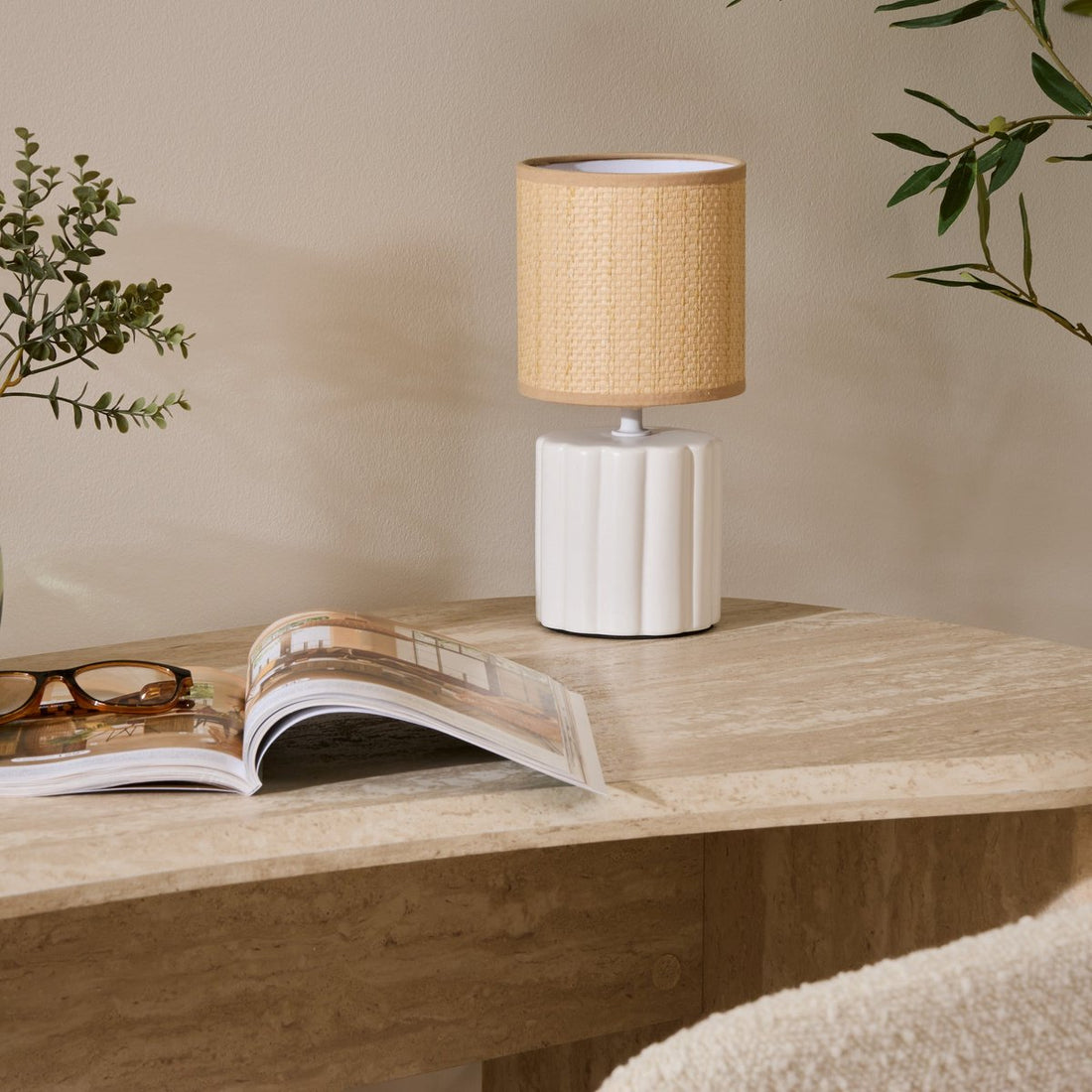 Lampe à poser Atmosphera Tylia - Ø13xH26 cm - Beige / Blanc