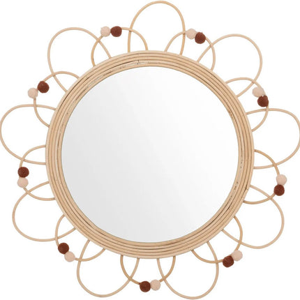 Wandspiegel - bloem - rotan - D38 cm - bohemian/boho spiegel