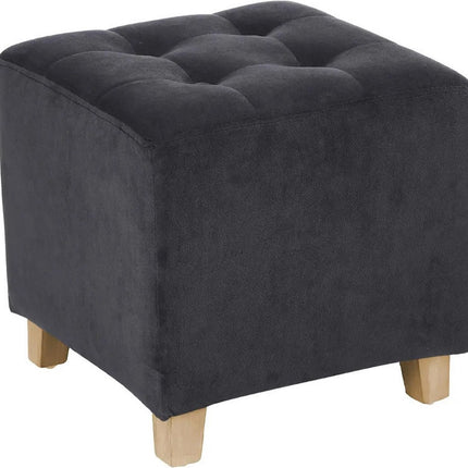 Zit krukje/bijzet stoel/poef - hout/stof - donkergrijs fluweel - D35 x H35 cm