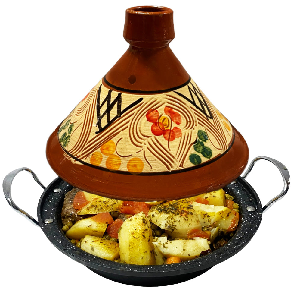 Tajine en terre cuite et aluminium moulé induction| Poignées| Convient pour 4-8 personnes - Tous feux| Ø 30cm