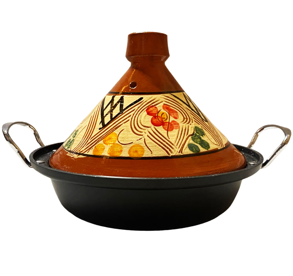 Tajine en terre cuite et aluminium moulé induction| Poignées| Convient pour 4-8 personnes - Tous feux| Ø 30cm