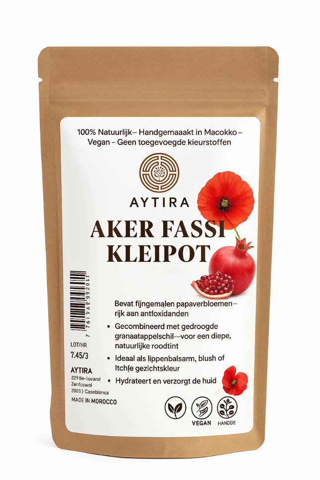 Aytira Aker Fassi Kleipot – 100% Natuurlijke Marokkaanse Lippen- & Gezichtskleuring