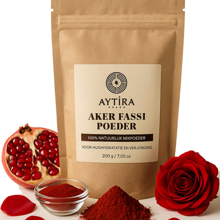 Aytira Aker Fassi Poeder 200g – 100% Natuurlijk Rozen- en Granaatappelschilpoeder – Voor Hydratatie & Verjonging