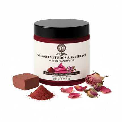 AYTiRA Ghassoul met Roos & Akker Fassi – Kant-en-Klaar Gezichtsmasker – 200 g – Natuurlijke Rhassoul Klei – Stralende & Verzachtende Huid