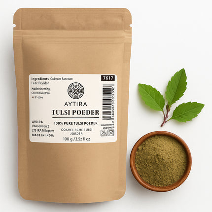 AYTiRA Tulsi Poeder – 100% Puur – Natuurlijke Huidzuivering & Anti-Acne – 100g