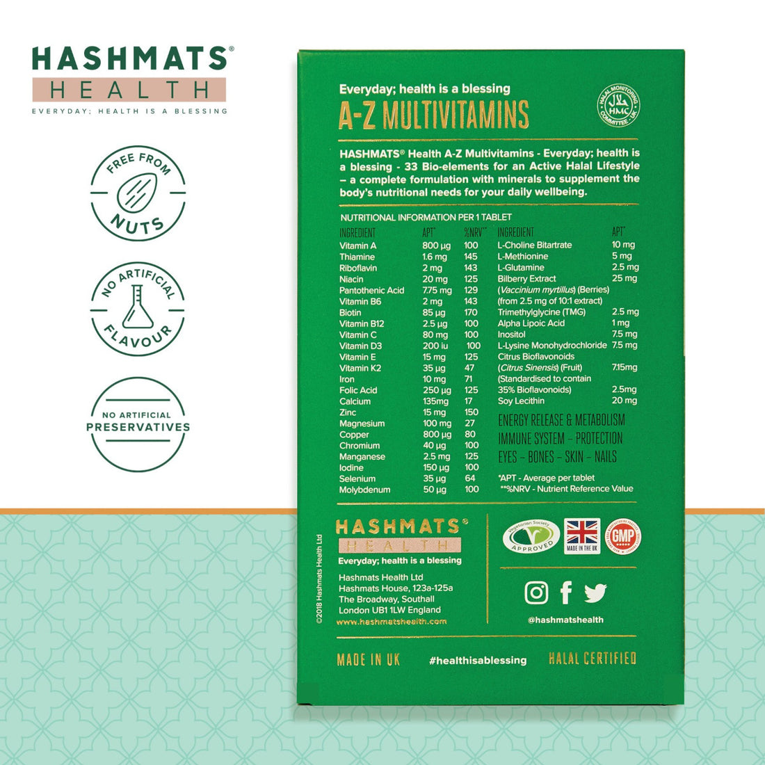 Multivitamines Halal certifiées A-Z 30 - avec 33 bio-éléments par HASHMATS®