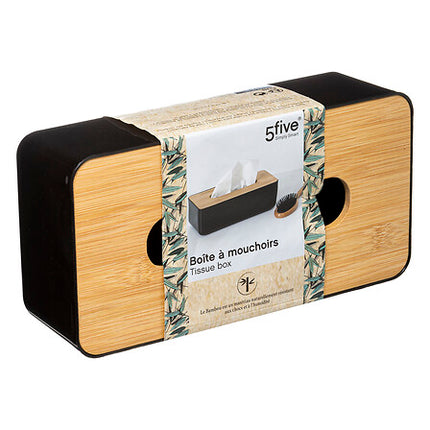 Zwarte Bamboe Tissuebox - Stijlvolle Zakdoekhouder (26 x 13 x 8,8 cm) - Moderne Opbergdoos voor Kleenex & Tissues - Duurzaam Design voor Woonkamer, Badkamer of Kantoor