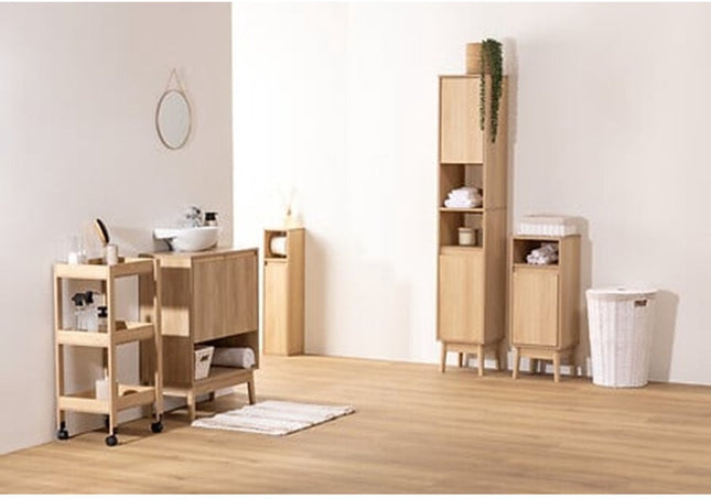 5Five Keuken/badkamer trolley 3 laags - L40 x B30 x H80 cm - naturel - PP hout - met wielen - opberg mandjes/bakjes