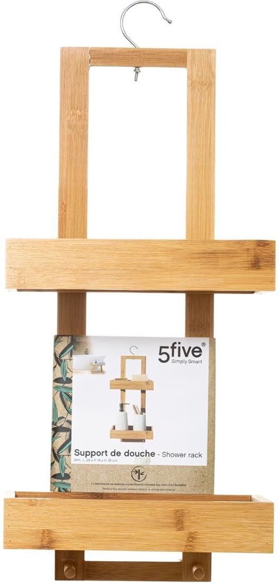 Doucherekje/badkamerrekje 2 lagen bamboe hout met ophanghaak 26 x 14 x 60 cm