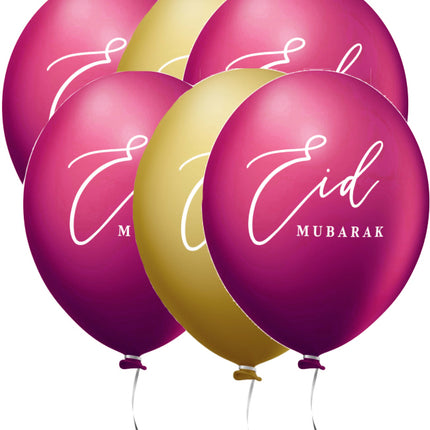 Eid mubarak ballonnen Bordeaux/paars 6stk.