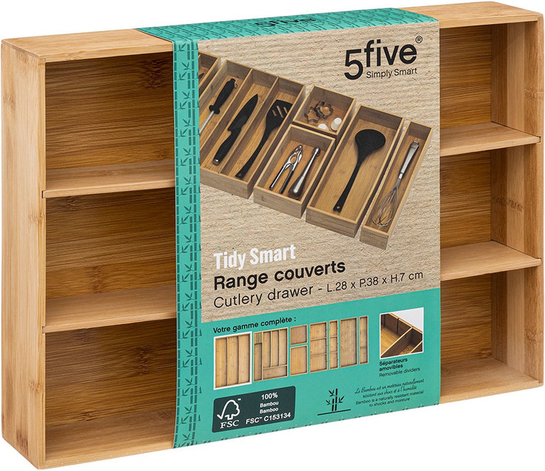 5Five bamboe keukengereihouder voor de keukenlade – 28 x 38 x 7 cm