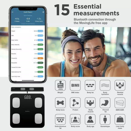 Klausberg Slimme Bluetooth Personenweegschaal met Lichaamsanalyse en Handgreep – Gewicht, BMI, Vetpercentage, Spiermassa, Kleurendisplay