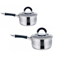 2 x saucepan / sauce pan - saucepan with lid - Ø12 and Ø16 cm - stainless steel - 0.5 liters and 1.5 liters