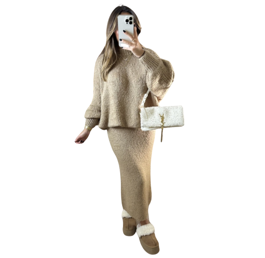 Ensemble Amaya – Pull oversize et jupe longue – 100 % laine
