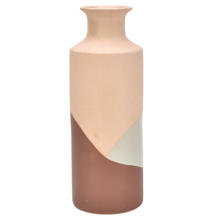 Beige en Bruin Geschilderde Keramische Vaas - Decoratieve Steengoedvaas (32 cm)
