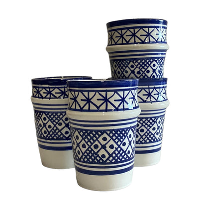 Set van 4 Fes keramiek bekers blauw-wit