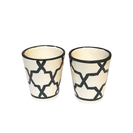 Set van 2 Marokkaanse Handgemaakte Bekers – Zwart-Wit – 8 cm hoog