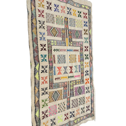 Platgeweven Marokkaans kelim tapijt wit 165 x 95 cm