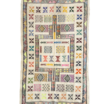 Platgeweven Marokkaans kelim tapijt wit 165 x 95 cm