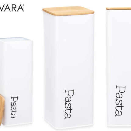Pasta Bewaardoos - Wit - Metaal/Bamboe - Spaghetti Bewaardoos - Voorraaddoos