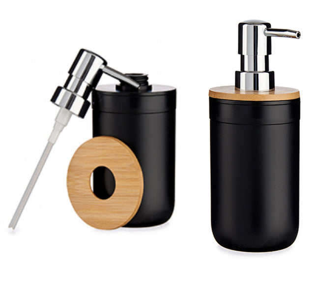 Zwarte zeep dispenser bamboe deksel 350 ML