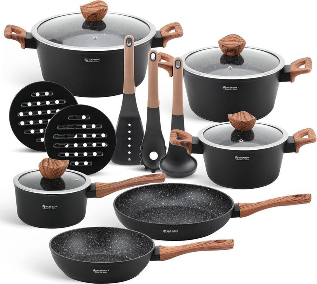 Edënbërg Black Line - Set de 15 casseroles de luxe en aluminium forgé