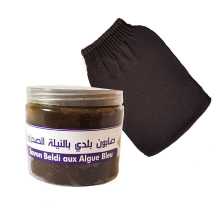 Zwarte zeep Beldi Black Soap met BLAUWE ZEEWIER