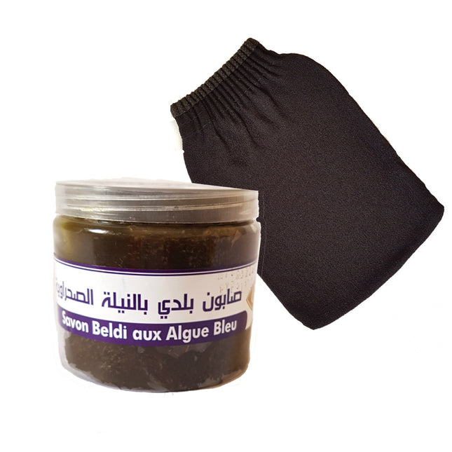Zwarte zeep Beldi Black Soap met BLAUWE ZEEWIER