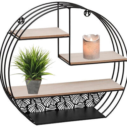 Atmosphera Wandplank/boekenplank Mirna - zwart - metaal/hout - 3 plankjes - 39 x 10 x 36 cm