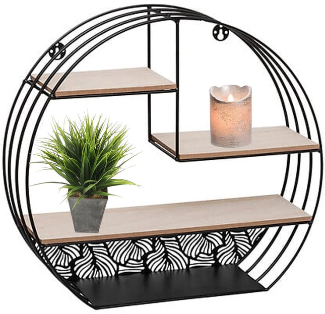 Atmosphera Wandplank/boekenplank Mirna - zwart - metaal/hout - 3 plankjes - 39 x 10 x 36 cm