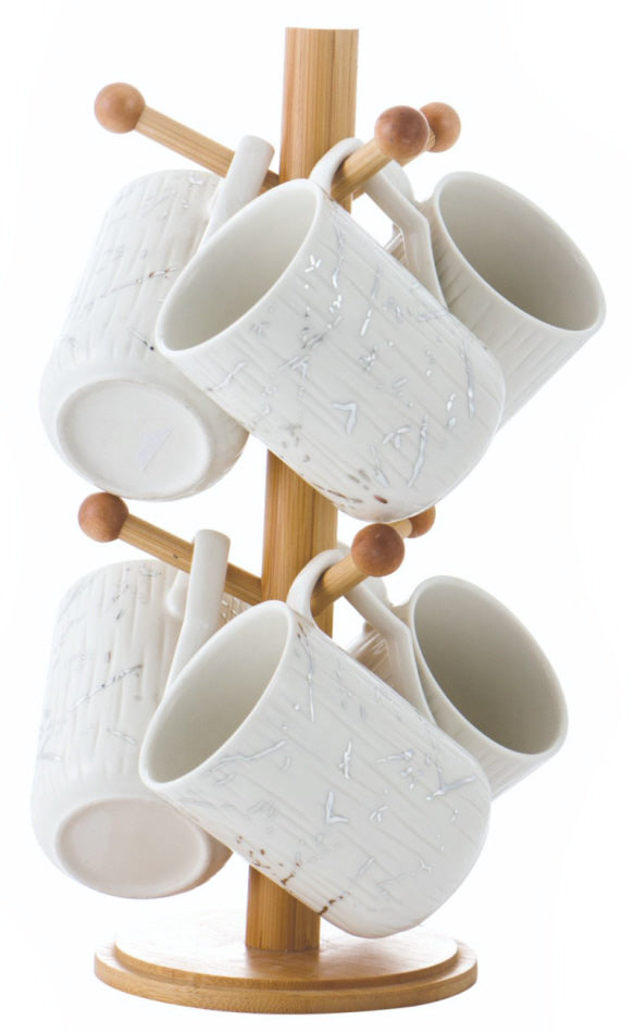 Mokkenboom - Tasses effet marbre avec support en bambou